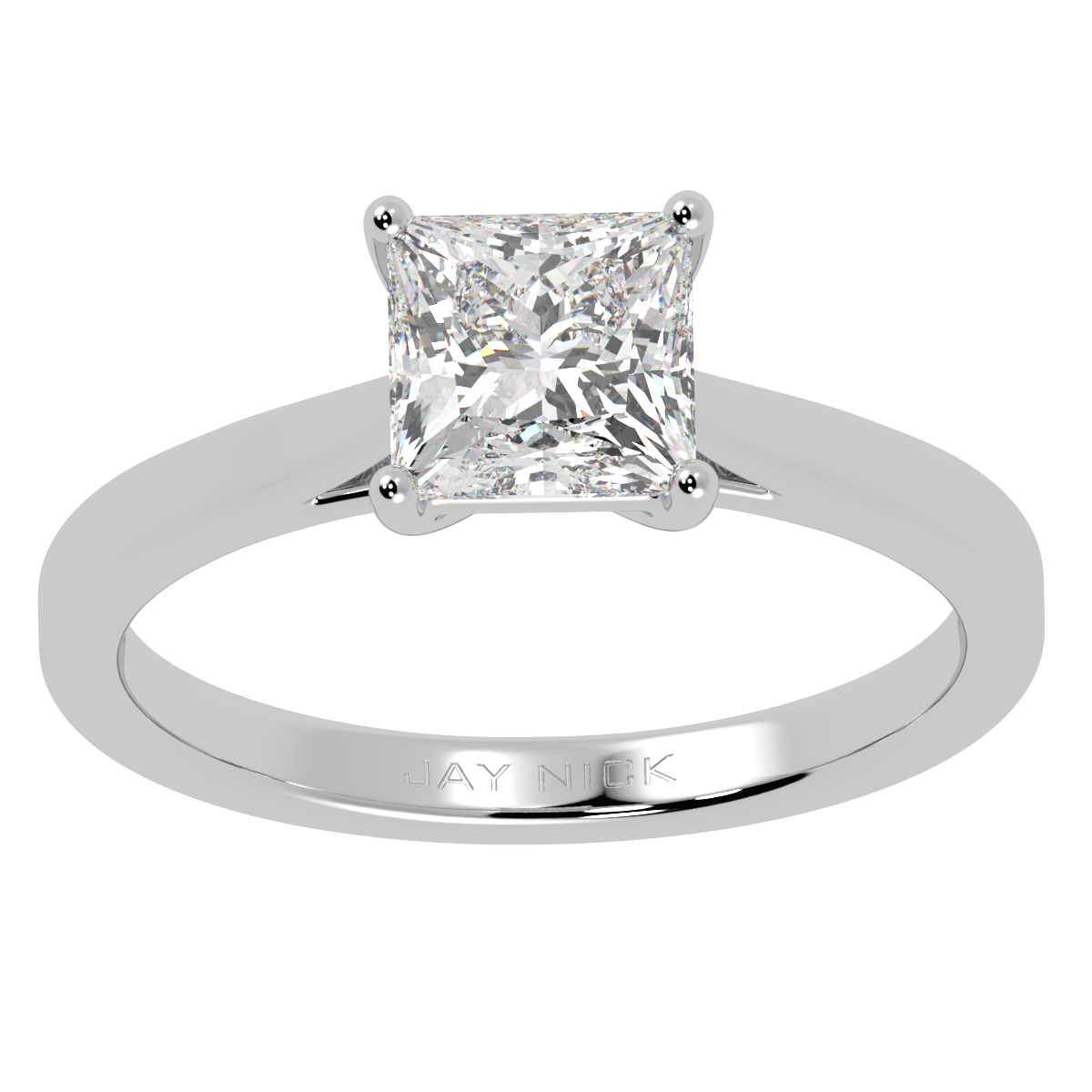 Princess Cut Solitaire Ring White Gold Platinum Top View