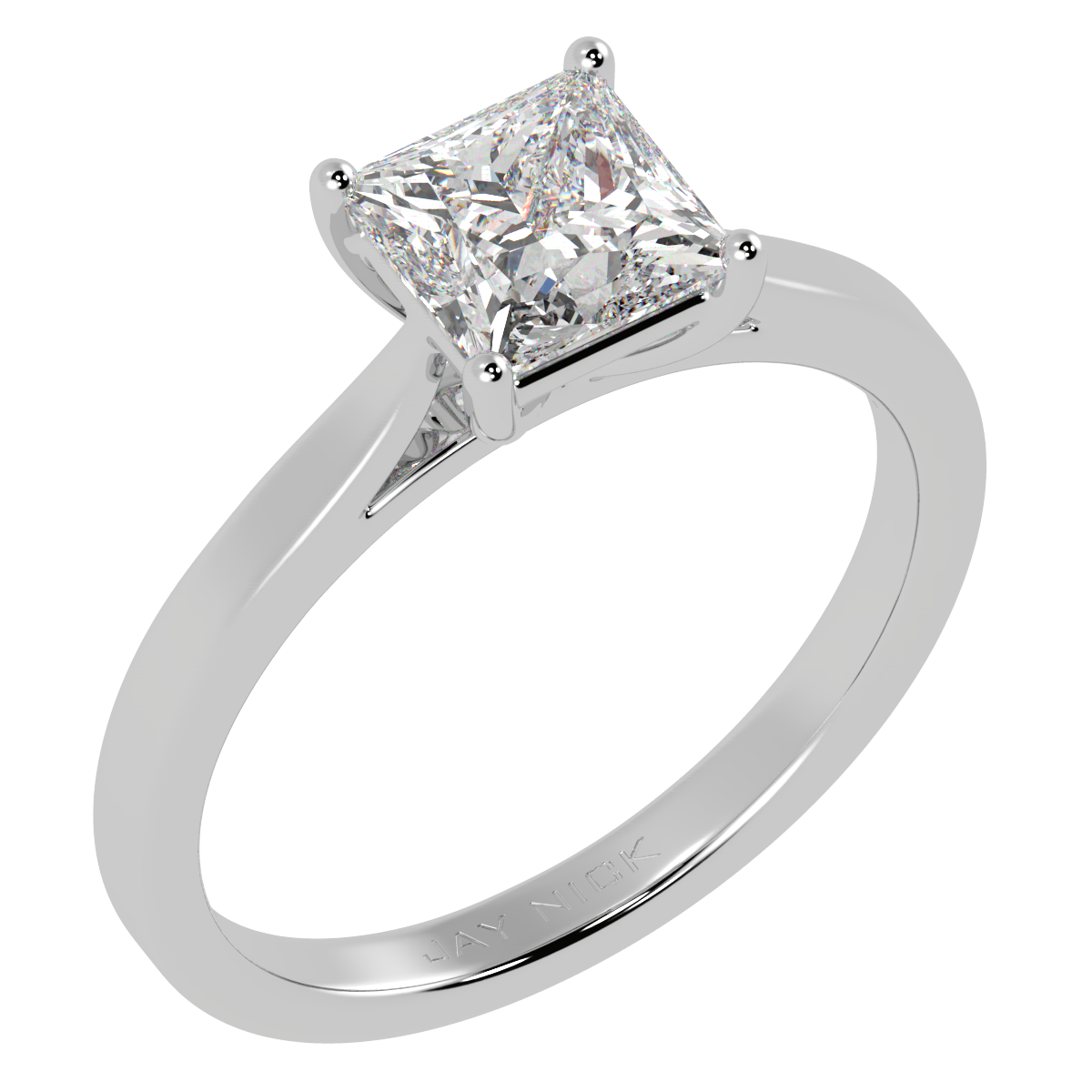 Princess Cut Solitaire Ring White Gold Platinum Perspective View