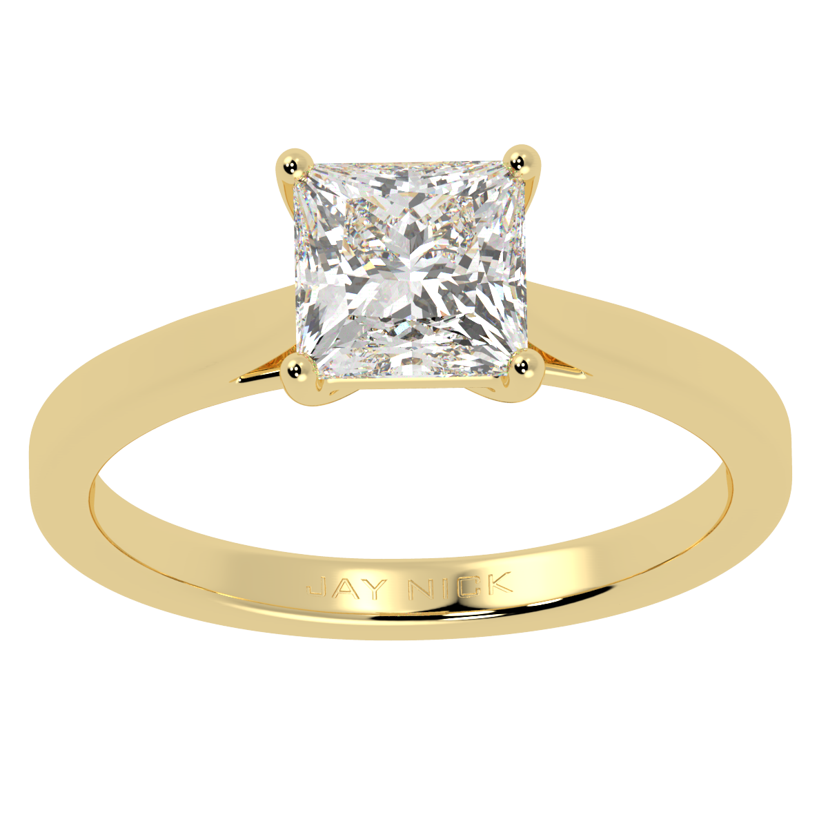 Princess Cut Solitaire Ring Yellow Gold Top View