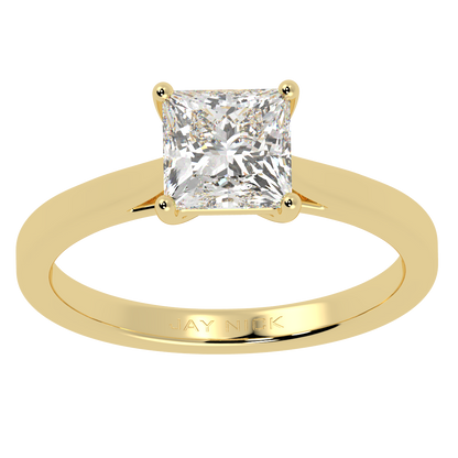 Princess Cut Solitaire Ring Yellow Gold Top View