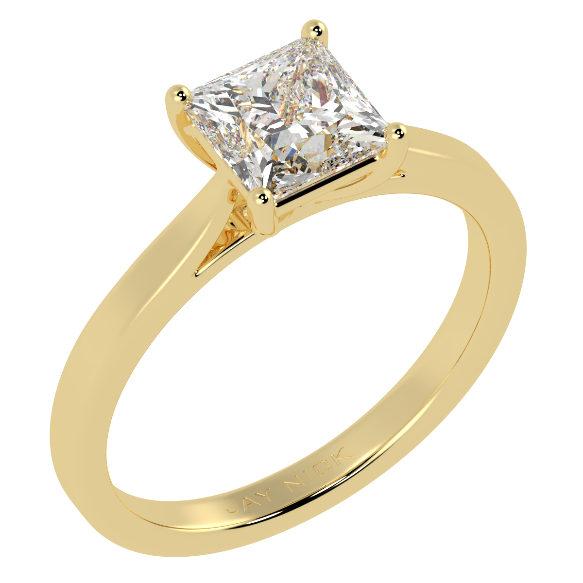 Princess Cut Solitaire Ring Yellow Gold Perspective View