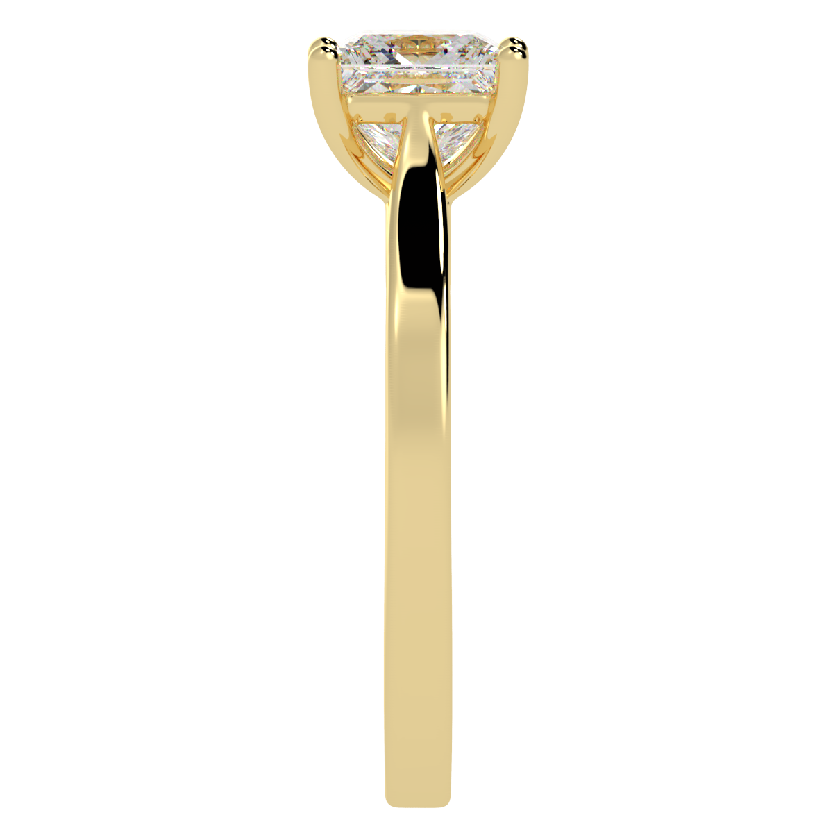 Princess Cut Solitaire Ring Yellow Gold Side View