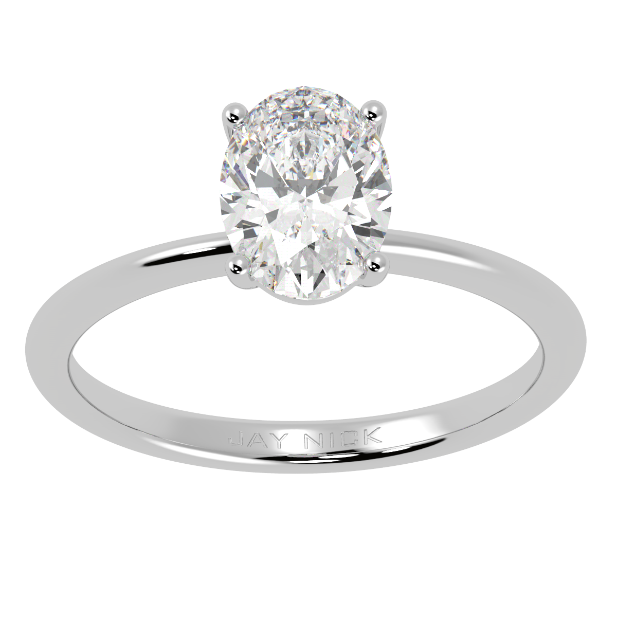 Modern Oval Cut Solitaire Ring White Gold Platinum Top View