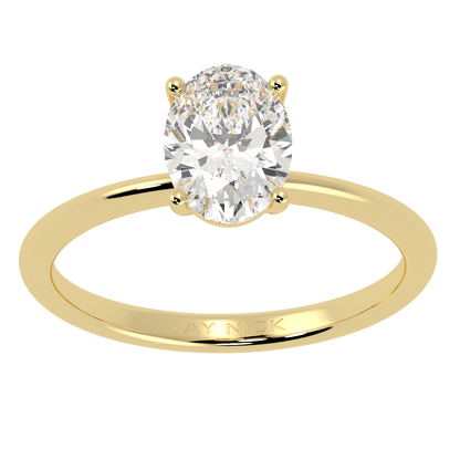 Modern Oval Cut Solitaire Ring Yellow Gold Top View