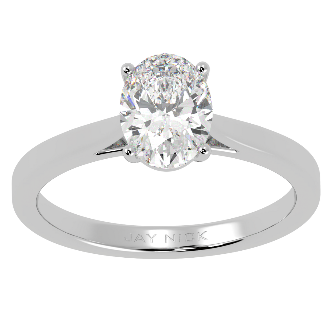 Oval Cut Solitaire Ring White Gold Platinum Top View