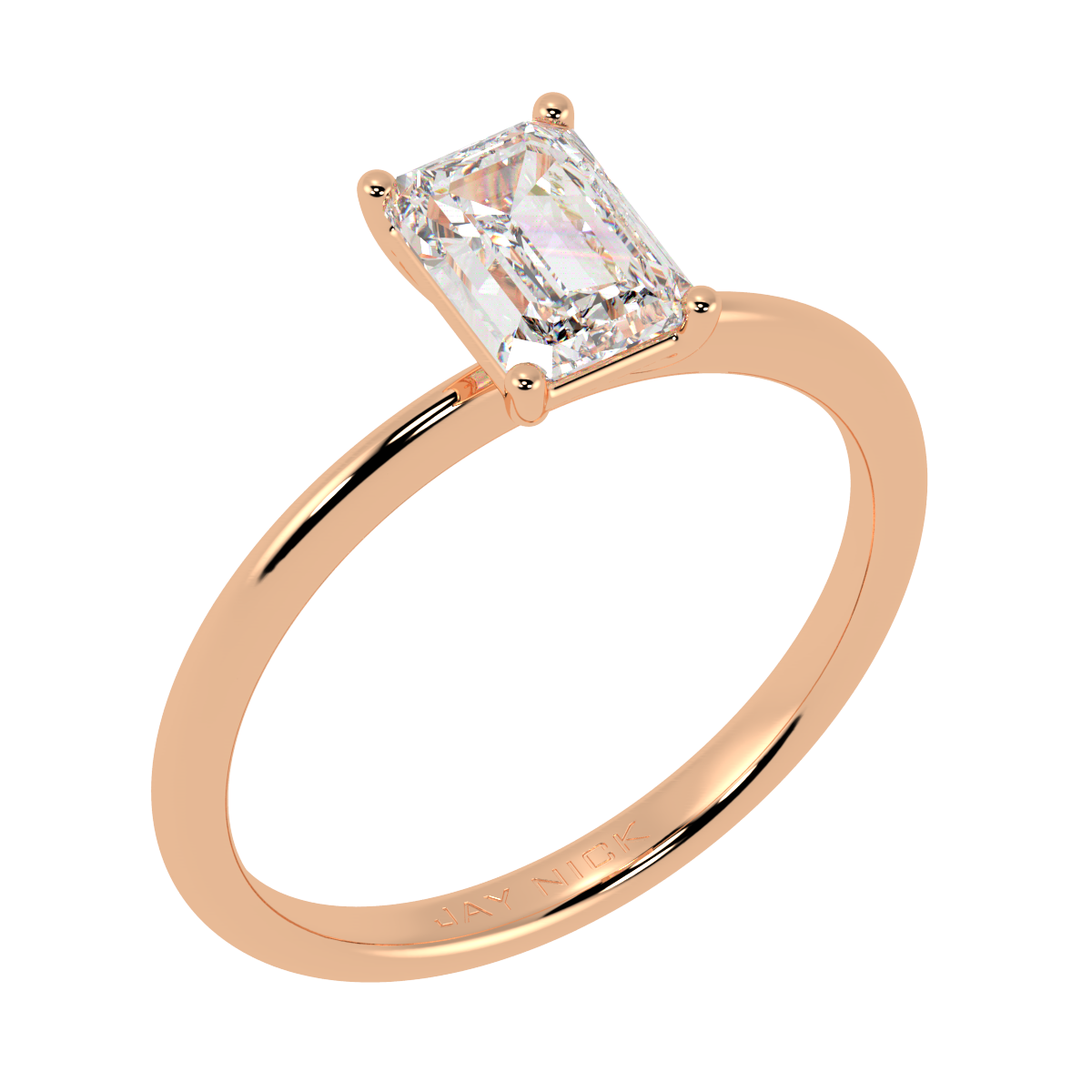 Modern Emerald Cut Solitaire Ring Rose Gold Perspective View