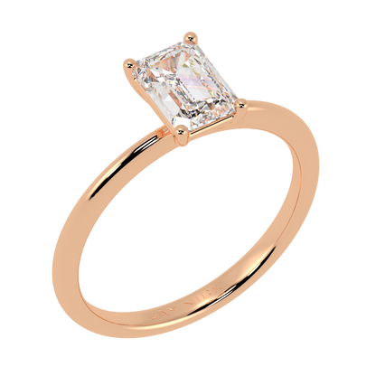 Modern Emerald Cut Solitaire Ring Rose Gold Perspective View