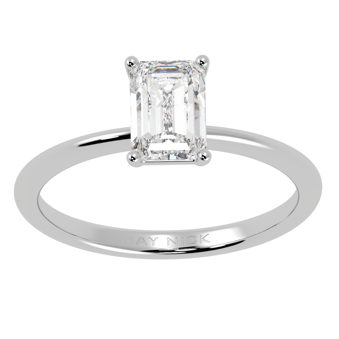 Modern Emerald Cut Solitaire Ring White Gold Platinum Top View