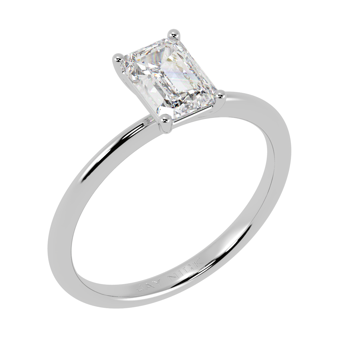 Modern Emerald Cut Solitaire Ring White Gold Platinum Perspective View