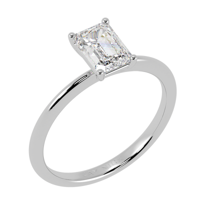 Modern Emerald Cut Solitaire Ring White Gold Platinum Perspective View