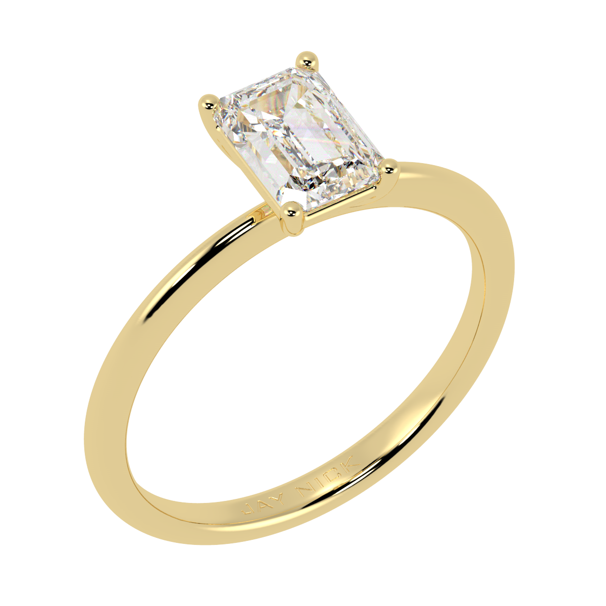 Modern Emerald Cut Solitaire Ring Yellow Gold Perspective View