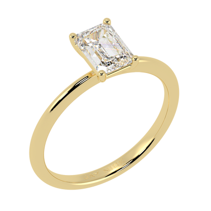 Modern Emerald Cut Solitaire Ring Yellow Gold Perspective View