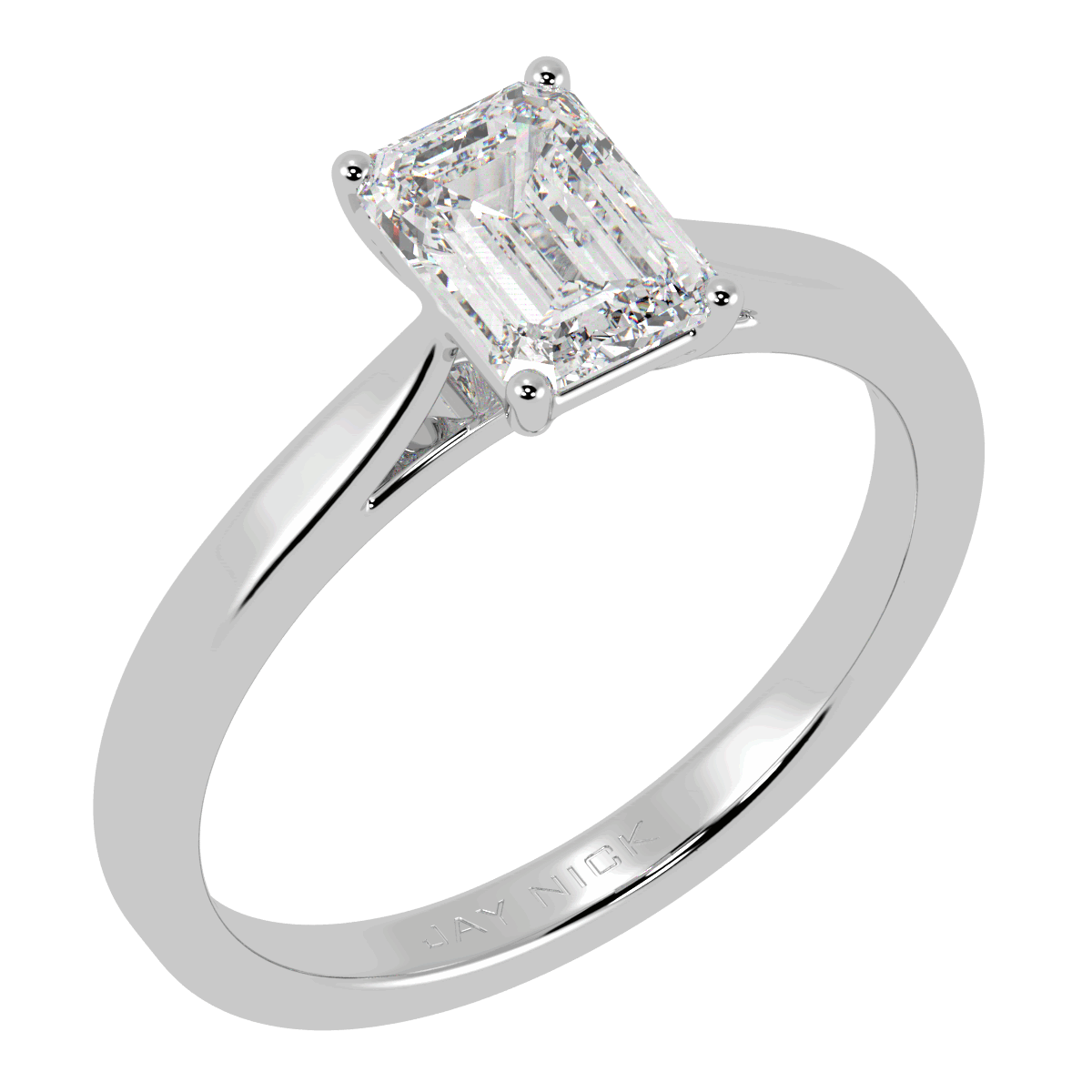 Emerald Cut Solitaire Ring White Gold Platinum Perspective View