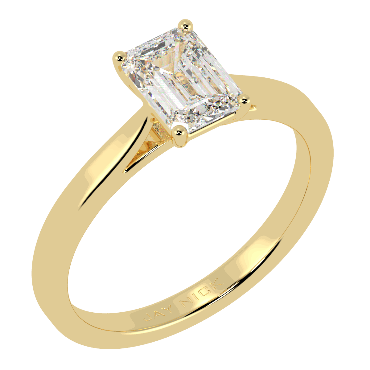 Emerald Cut Solitaire Ring Yellow Gold Perspective View