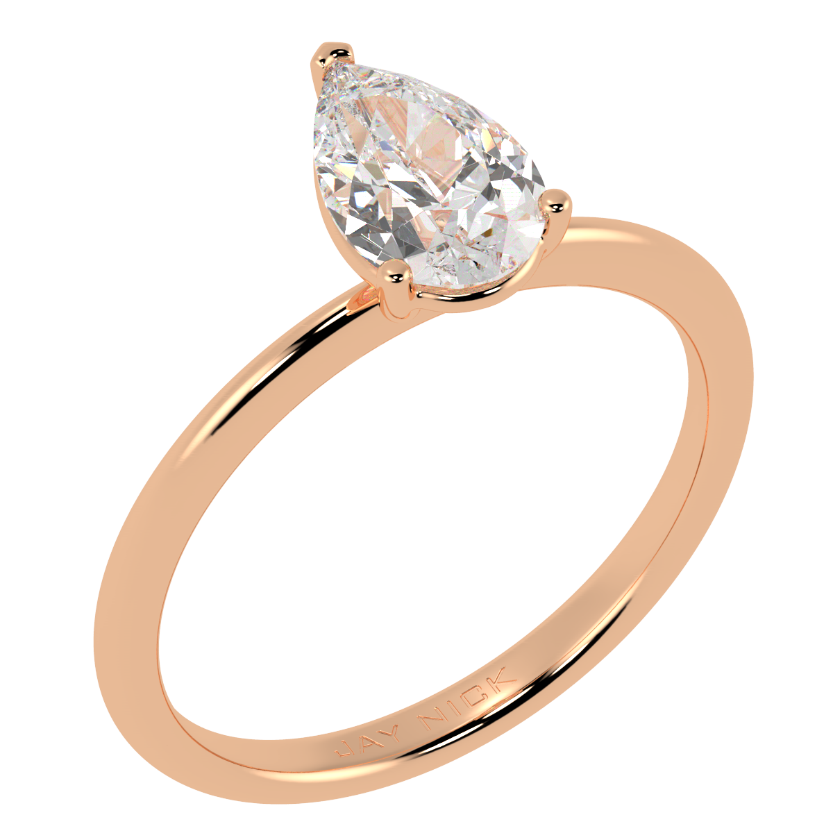 Modern Pear Cut Solitaire Ring Rose Gold Perspective View