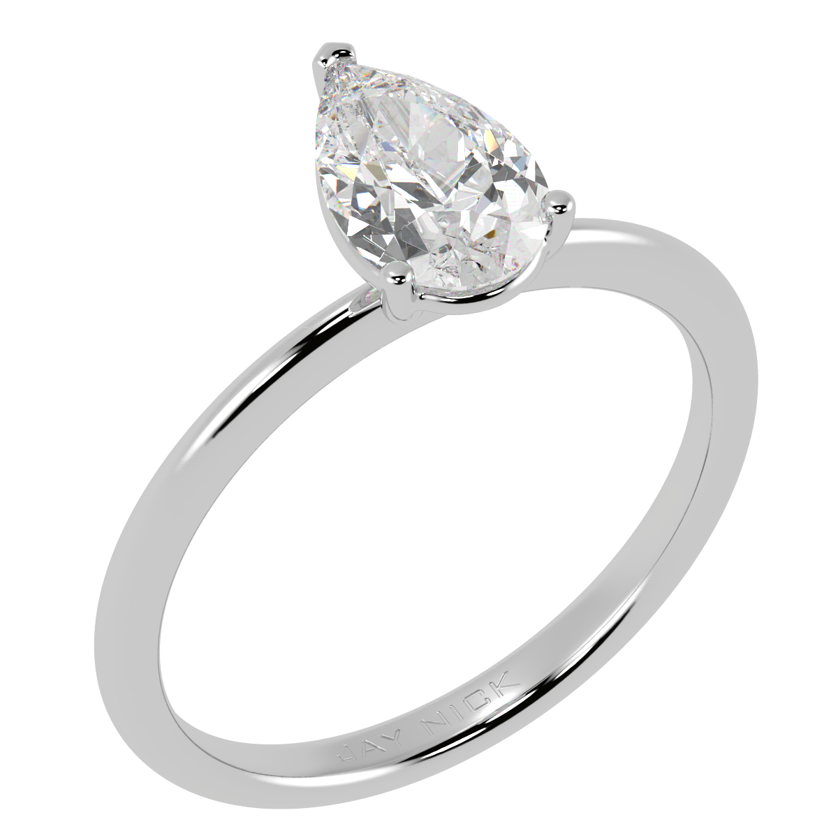 Modern Pear Cut Solitaire Ring White Gold Platinum Perspective View