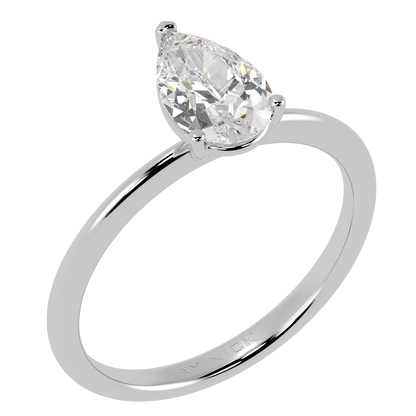 Modern Pear Cut Solitaire Ring White Gold Platinum Perspective View