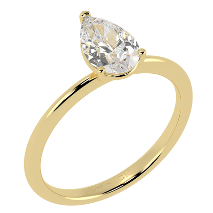 Modern Pear Cut Solitaire Ring Yellow Gold Perspective View