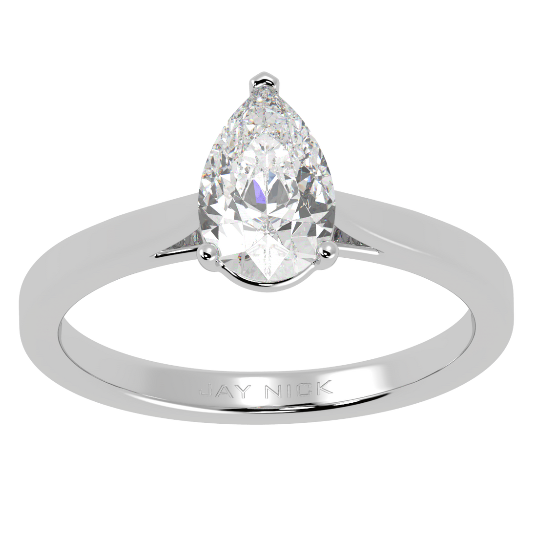 Pear Cut Solitaire Ring White Gold Platinum Top View