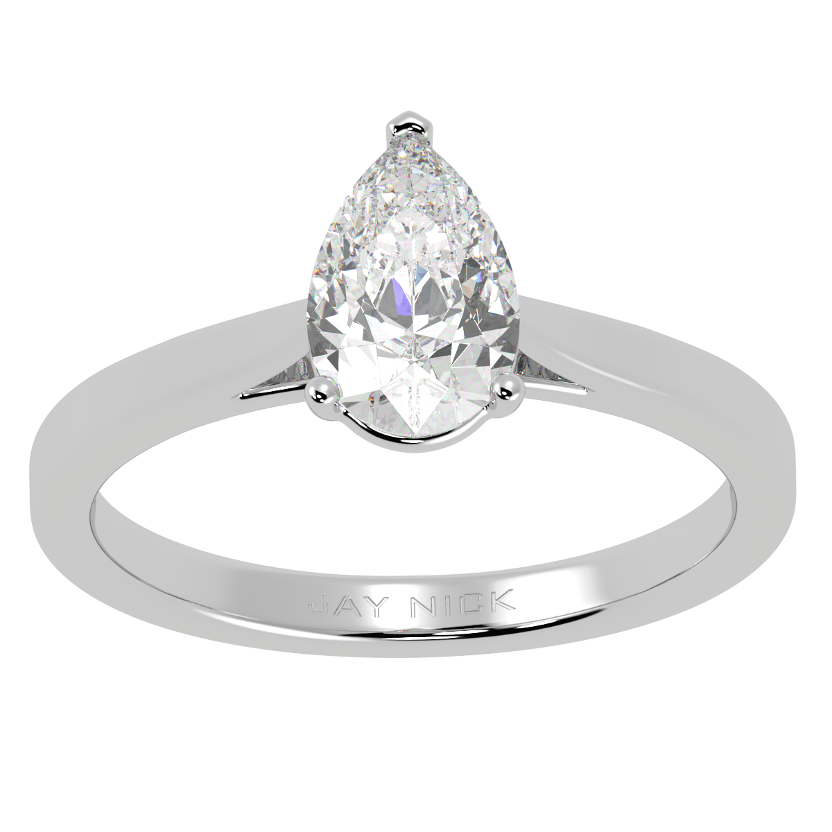 Pear Cut Solitaire Ring White Gold Platinum Top View