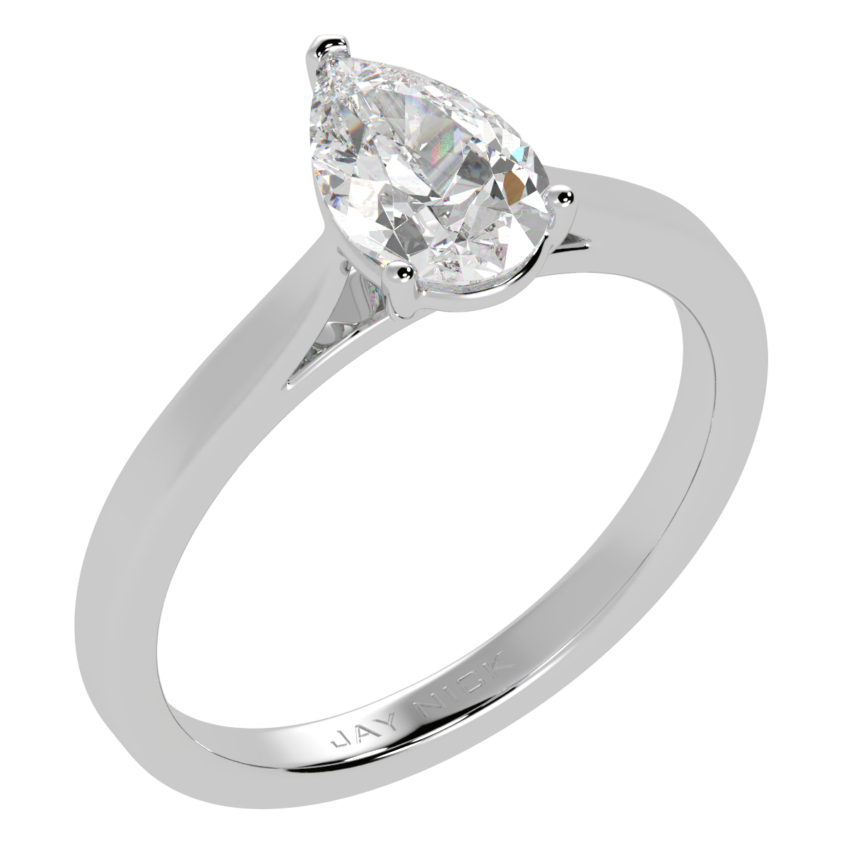 Pear Cut Solitaire Ring White Gold Platinum Perspective View