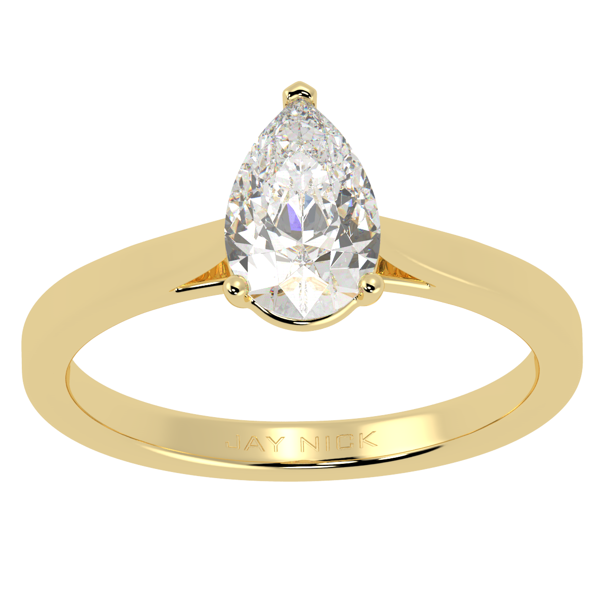 Pear Cut Solitaire Ring Yellow Gold Top View