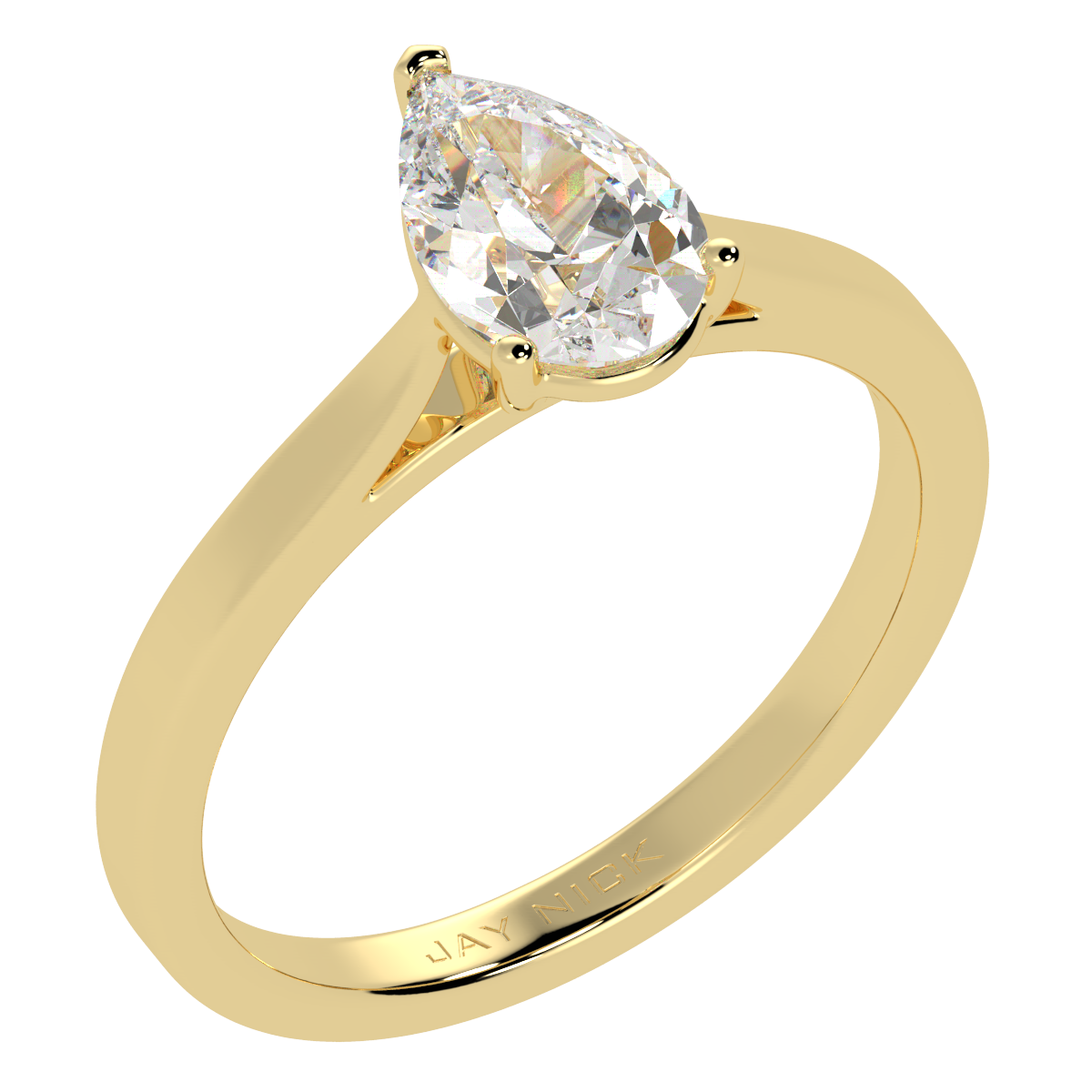 Pear Cut Solitaire Ring Yellow Gold Perspective View