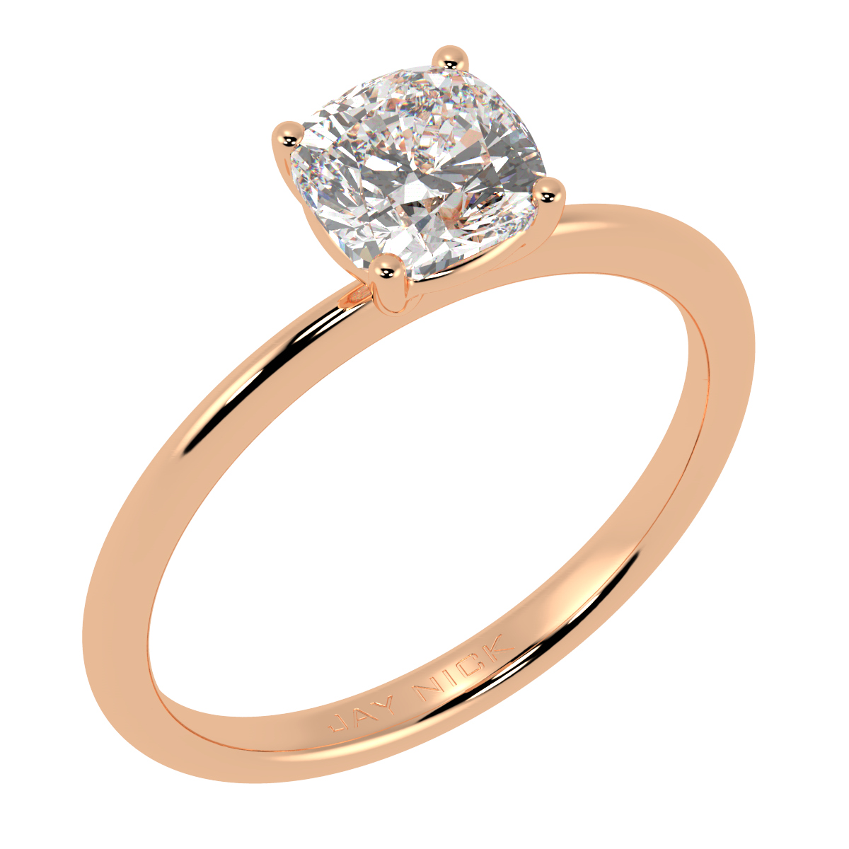 Modern Cushion Cut Solitaire Ring Rose Gold Perspective View