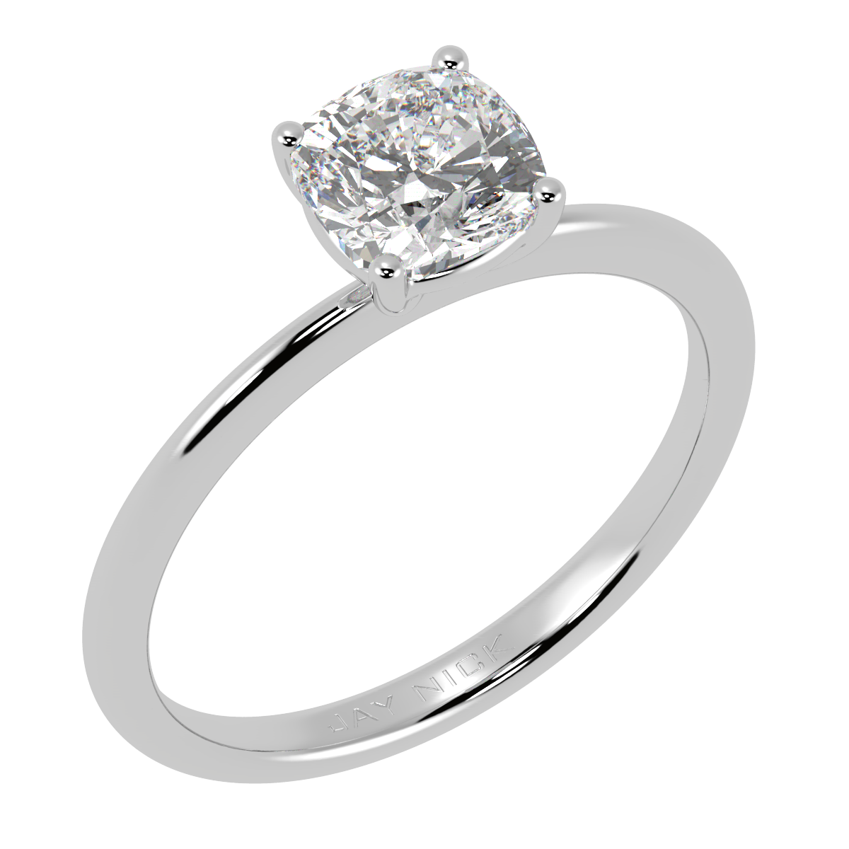 Modern Cushion Cut Solitaire Ring White Gold Platinum Perspective View