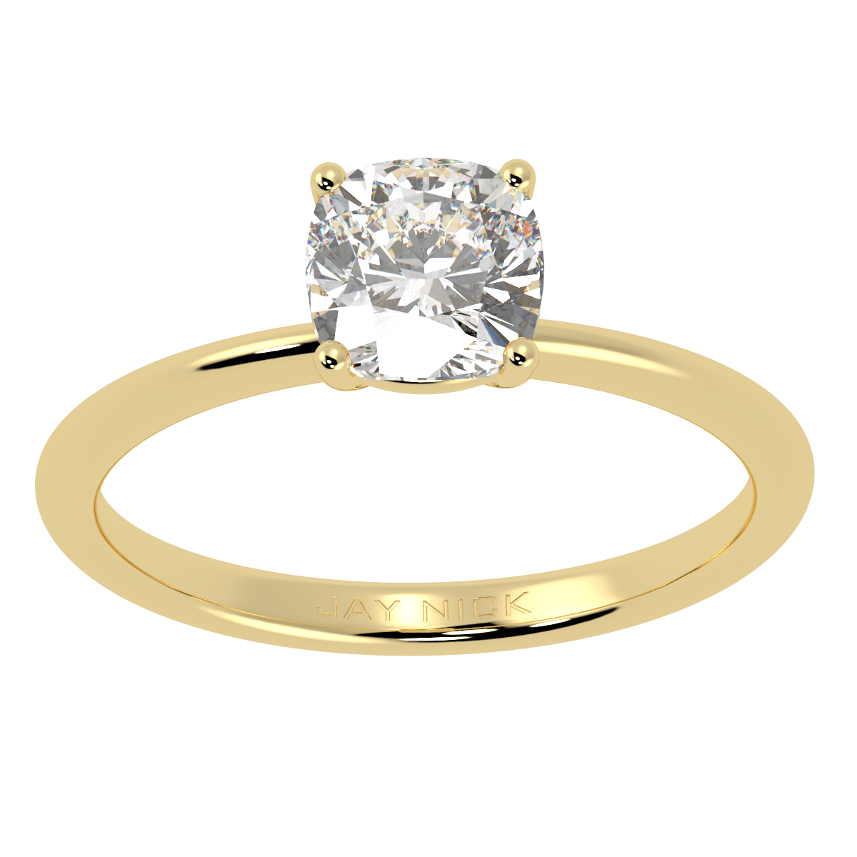 Modern Cushion Cut Solitaire Ring Yellow Gold Top View