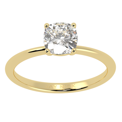 Modern Cushion Cut Solitaire Ring Yellow Gold Top View