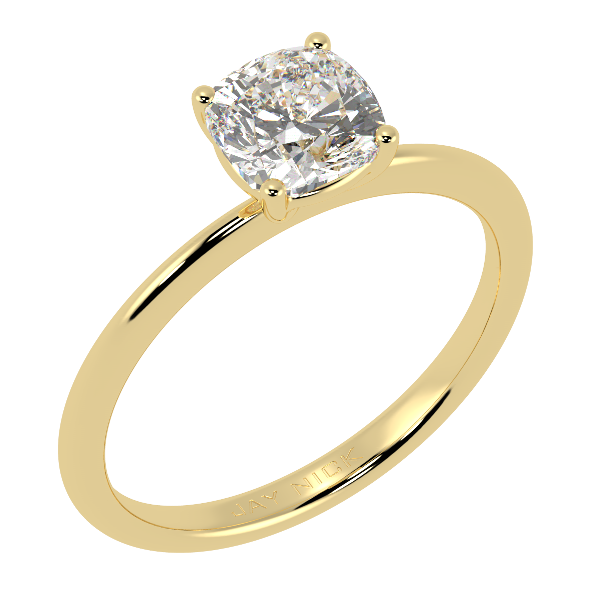 Modern Cushion Cut Solitaire Ring Yellow Gold Perspective View