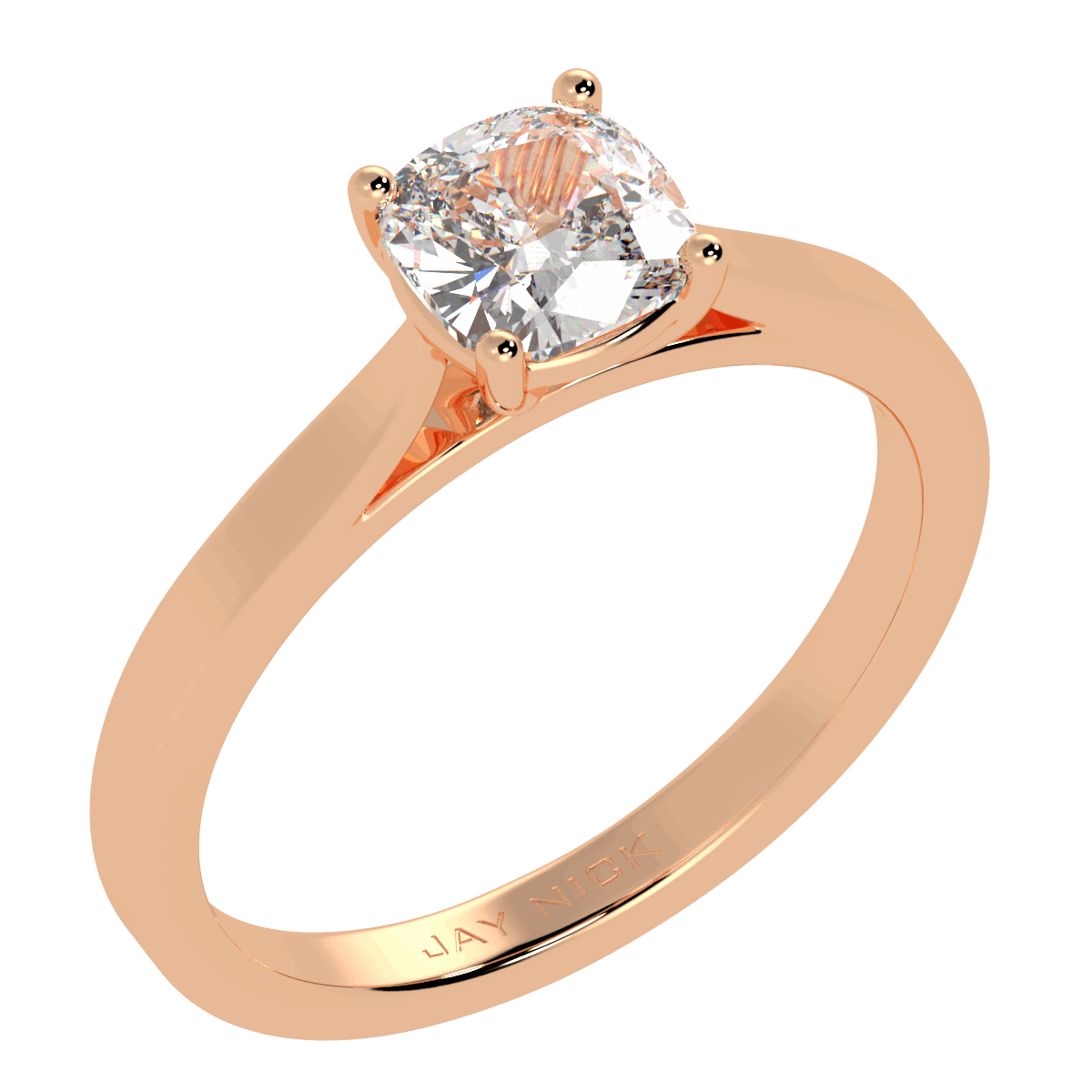 Cushion Cut Solitaire Ring Rose Gold Perspective View