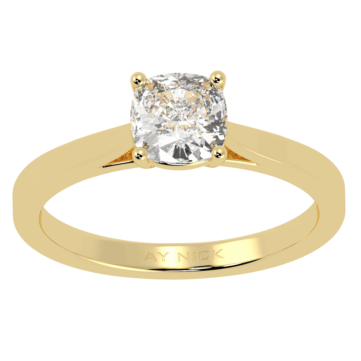 Cushion Cut Solitaire Ring Yellow Gold Top View