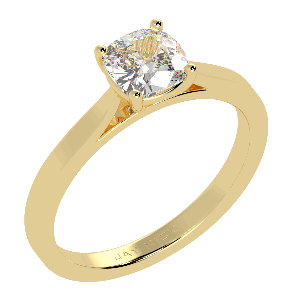 Cushion Cut Solitaire Ring Yellow Gold Perspective View