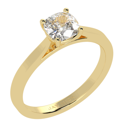 Cushion Cut Solitaire Ring Yellow Gold Perspective View