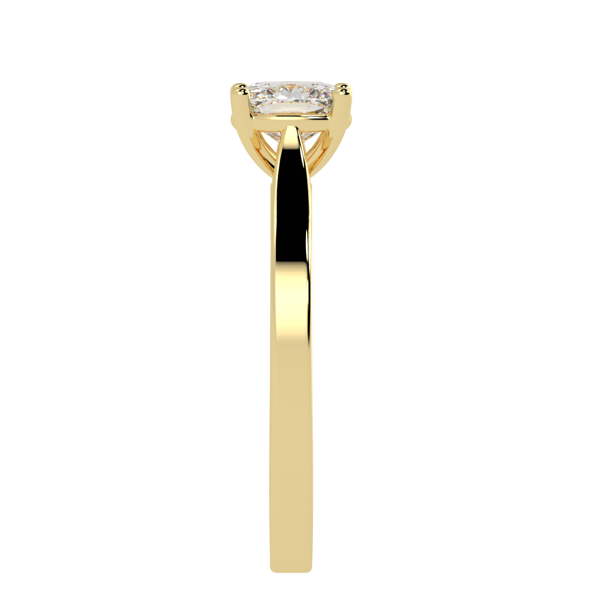 Cushion Cut Solitaire Ring Yellow Gold Side View