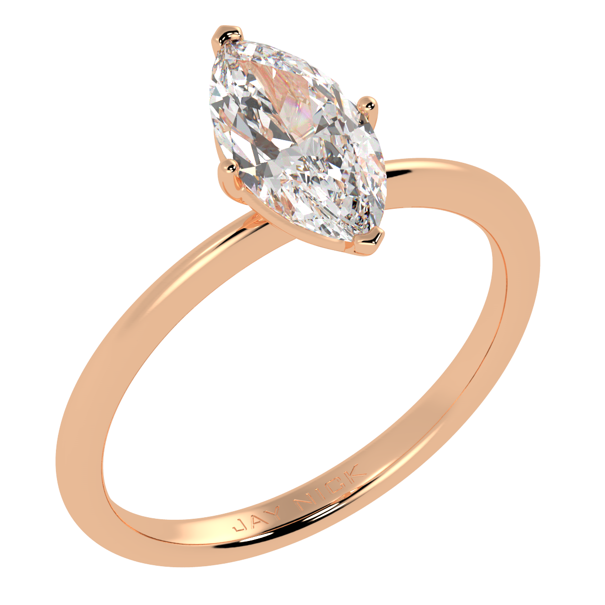 Modern Marquise Cut Solitaire Ring Rose Gold Perspective View