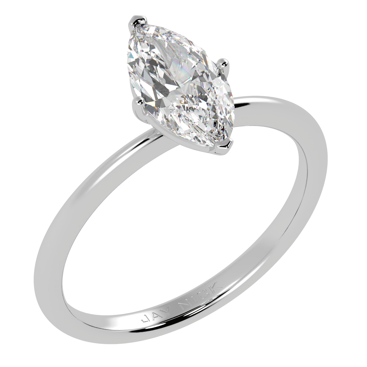 Modern Marquise Cut Solitaire Ring White Gold Platinum Perspective View