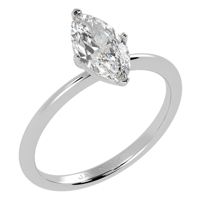 Modern Marquise Cut Solitaire Ring White Gold Platinum Perspective View