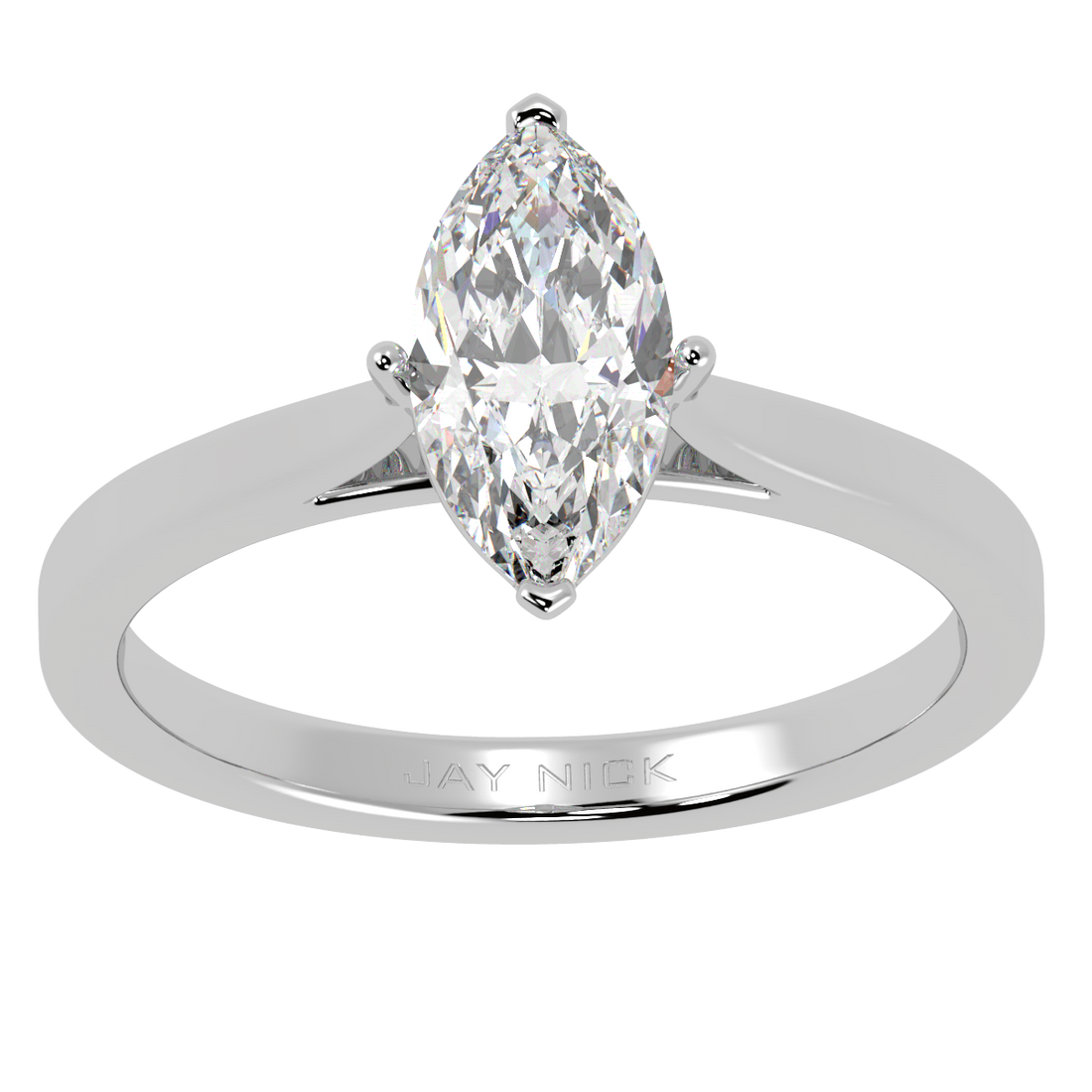 Marquise Cut Solitaire Ring White Gold Platinum Top View