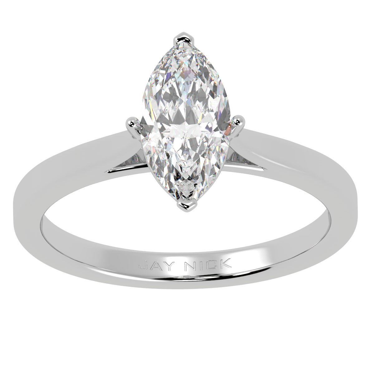 Marquise Cut Solitaire Ring White Gold Platinum Top View