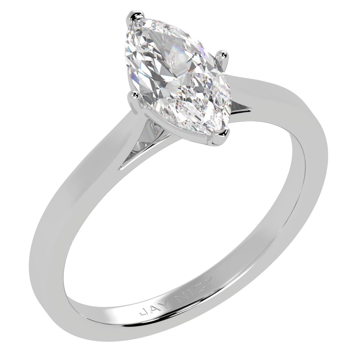 Marquise Cut Solitaire Ring White Gold Platinum Perspective View