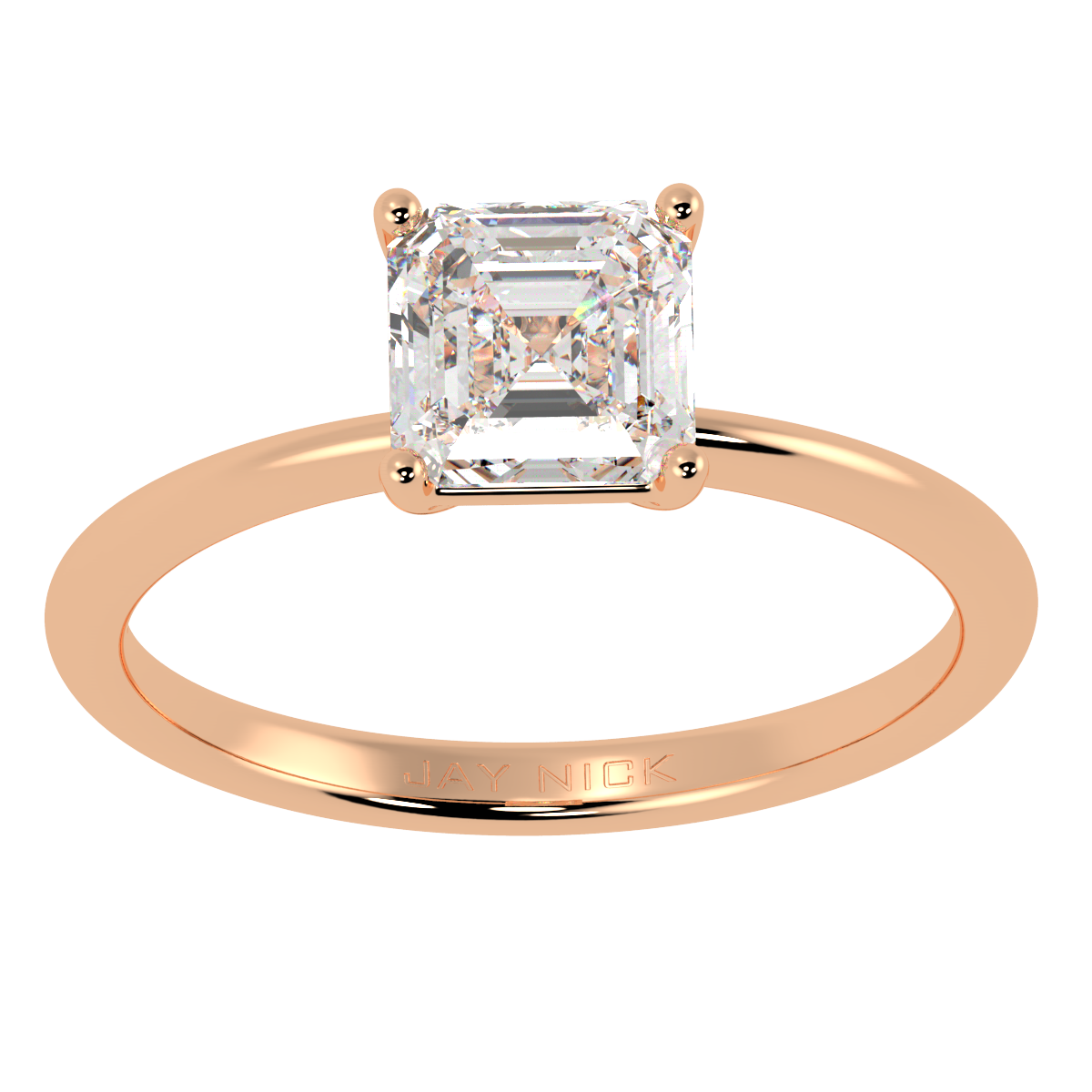 Modern Asscher Cut Solitaire Ring Rose Gold Top View