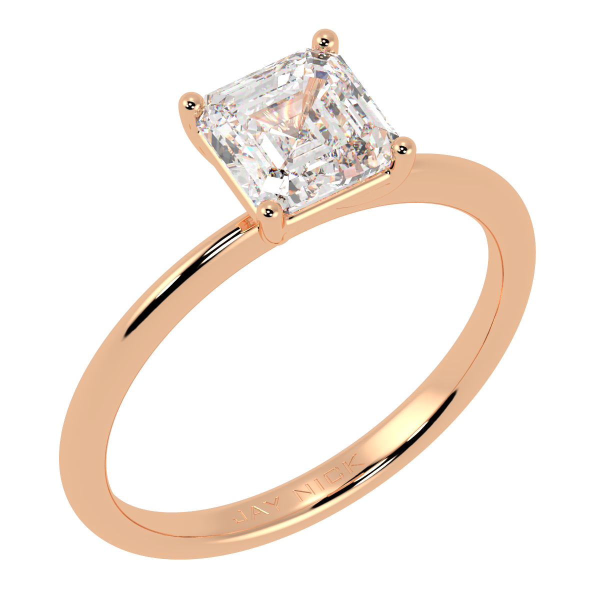 Modern Asscher Cut Solitaire Ring Rose Gold Perspective View