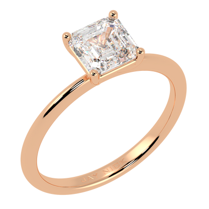 Modern Asscher Cut Solitaire Ring Rose Gold Perspective View