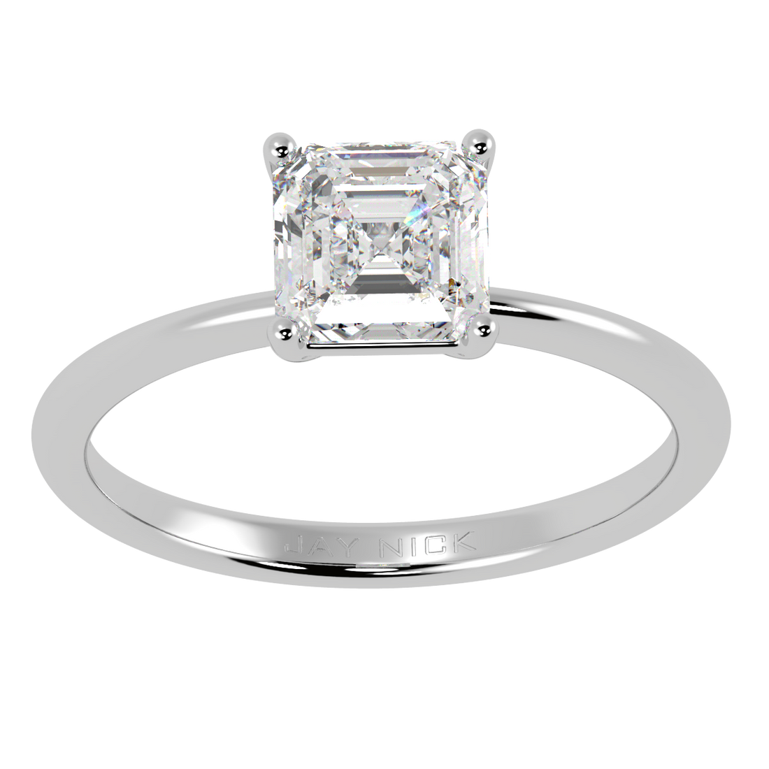 Modern Asscher Cut Solitaire Ring White Gold Platinum Top View