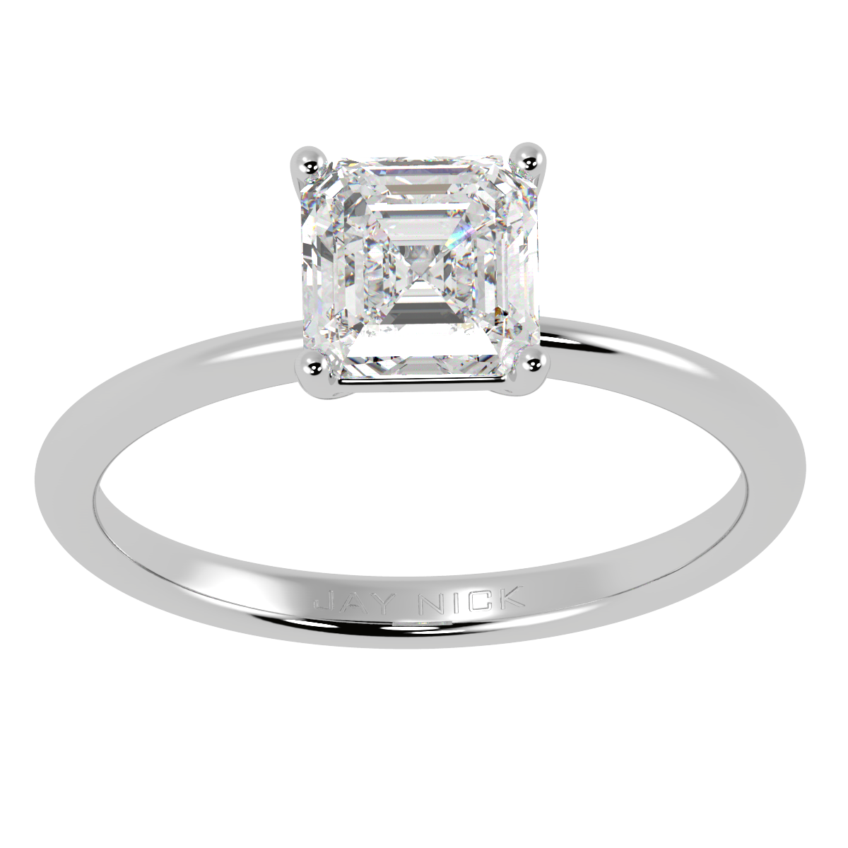 Modern Asscher Cut Solitaire Ring White Gold Platinum Top View