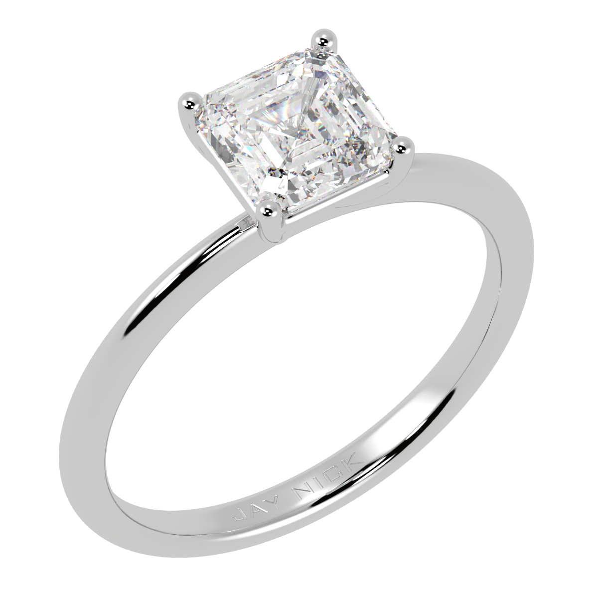 Modern Asscher Cut Solitaire Ring White Gold Platinum Perspective View