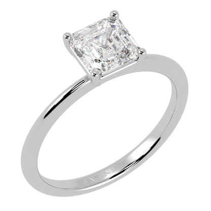 Modern Asscher Cut Solitaire Ring White Gold Platinum Perspective View